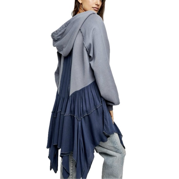 Free People Moon Dust Hooded Cardigan Sz S In Washed Denim